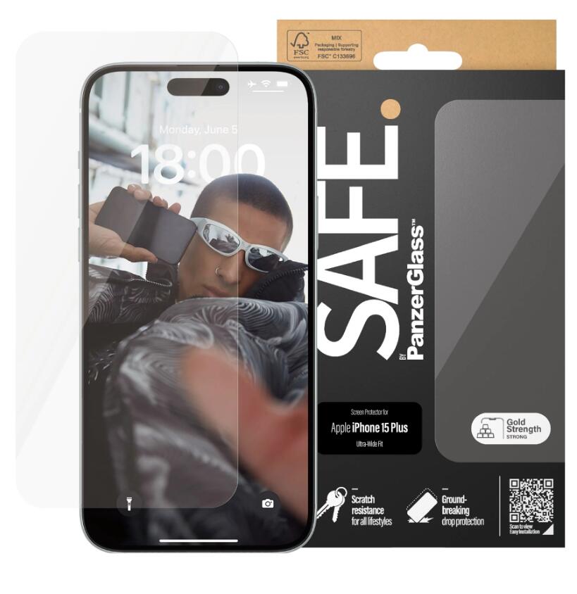 SAFE. by PanzerGlass™ Displayschutz für das Apple iPhone 15 Plus - Ultra-Wide Fit SAFE. by PanzerGlass™ Displayschutz für das Apple iPhone 15 Plus - Ultra-Wide Fit